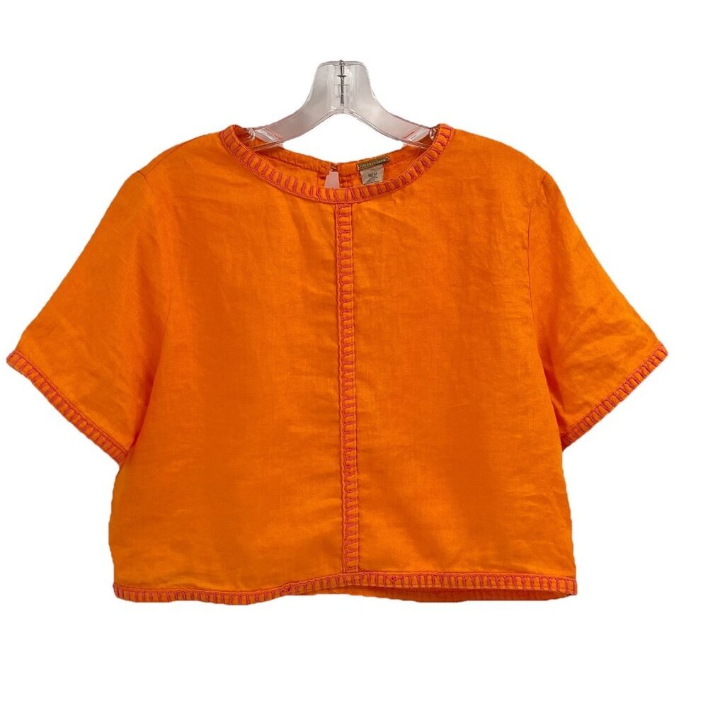 Magaschoni Vibrant Orange Linen Boxy Short Sleeve Top